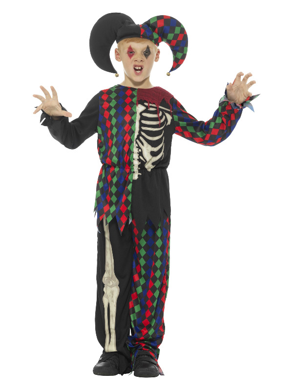 Skeleton Jester Costume, Multi-Coloured