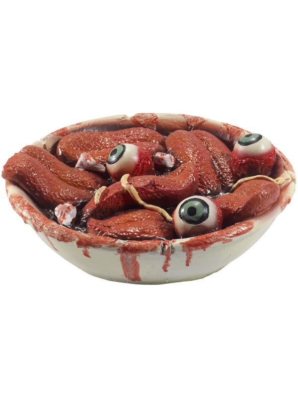 Latex Gory Gourmet Tongue Bowl Prop, Red, with Teeth & Eyes,19cm / 7in