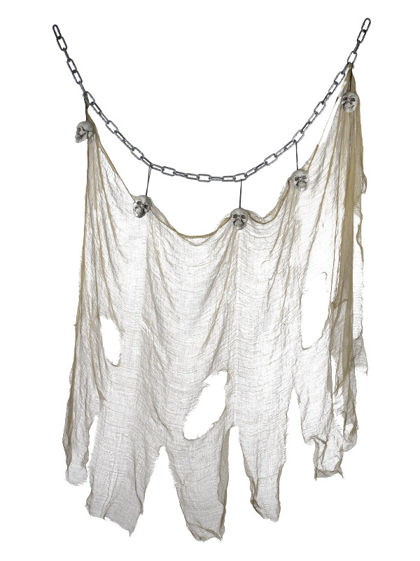 Hanging Skull & Muslin Chain Decoaration, Grey, 140x100cm / 55inchx39inch