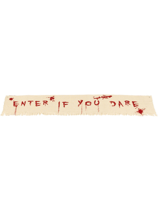 Enter If You Dare Bloody Banner Decoration, Natural & Red, Cloth, 180x35cm / 71inchx14inch