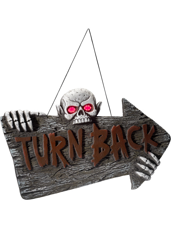 Light Up Turn Back Hanging Sign, Red & Grey, Battery Operated, 74x44cm / 29x17in