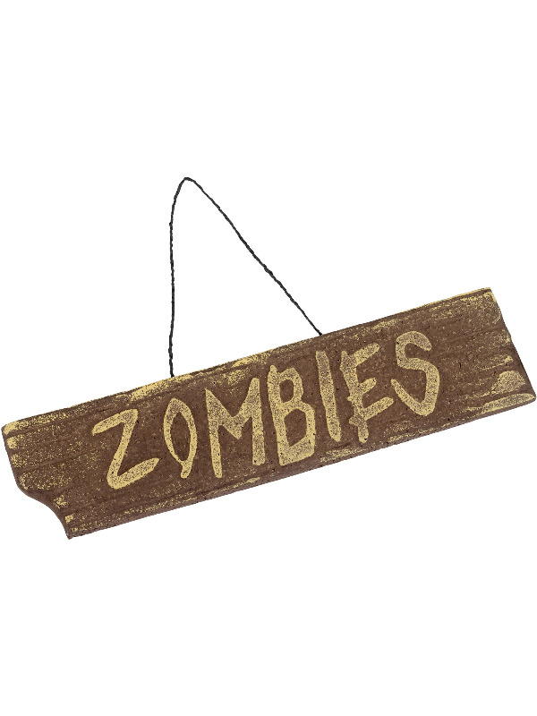 Hanging Zombies Sign, Brown, Driftwood Effect, 40x10cm / 16x4in