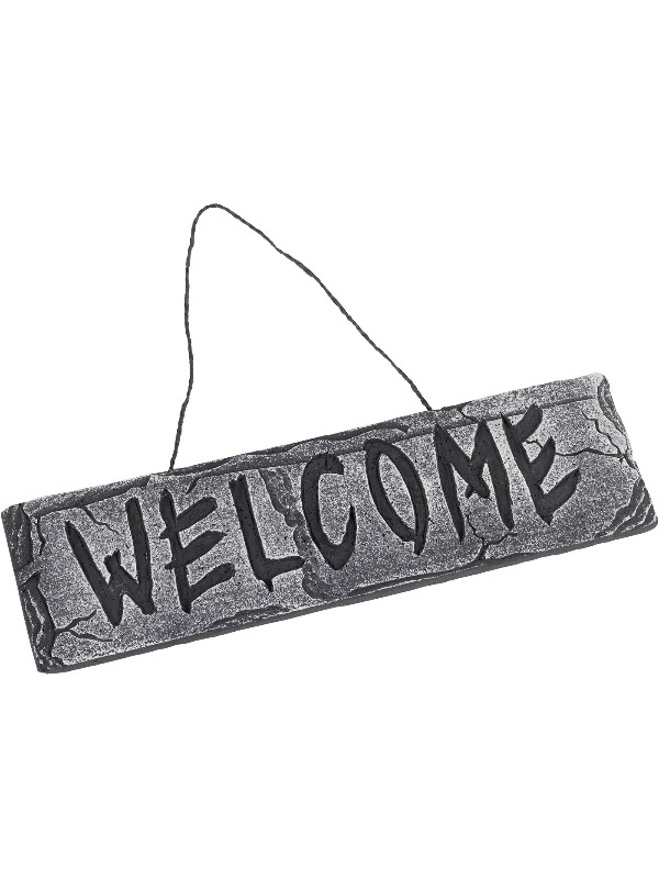 Hanging Welcome Sign, Grey, Stone Effect, 35x10cm / 14x4in