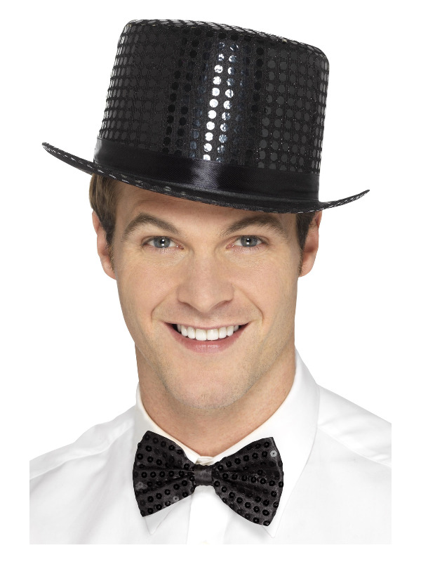 Sequin Top Hat, Black, with Elastic Inner Rim