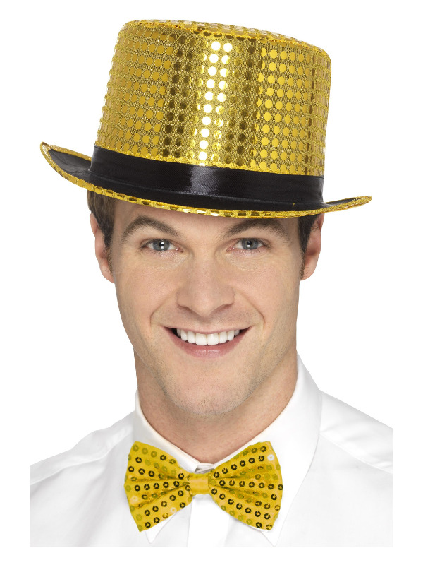 Sequin Top Hat, Gold, with Elastic Inner Rim