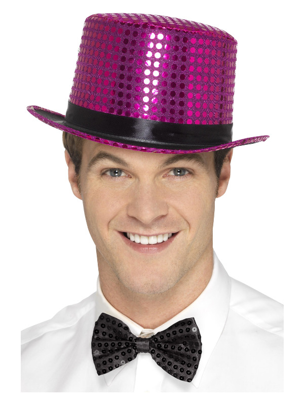 Sequin Top Hat, Pink, with Elastic Inner Rim