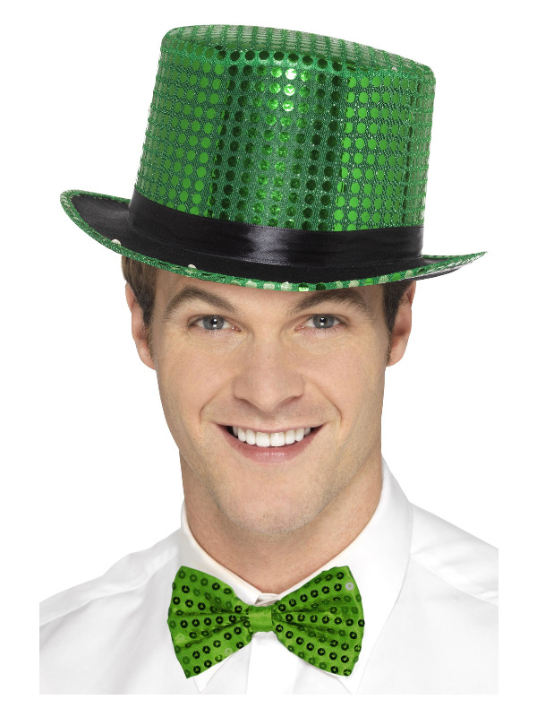 Sequin Top Hat, Green, with Elastic Inner Rim