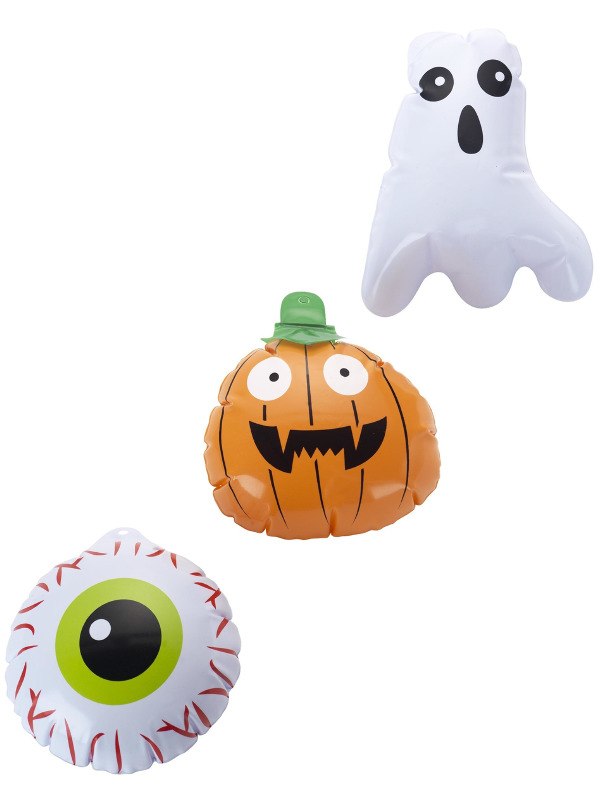 Mini Halloween Inflatables, Set of 3, Multi-Coloured, Assorted Designs, Ghost, Pumpkin & Eyeball,15cm/6in