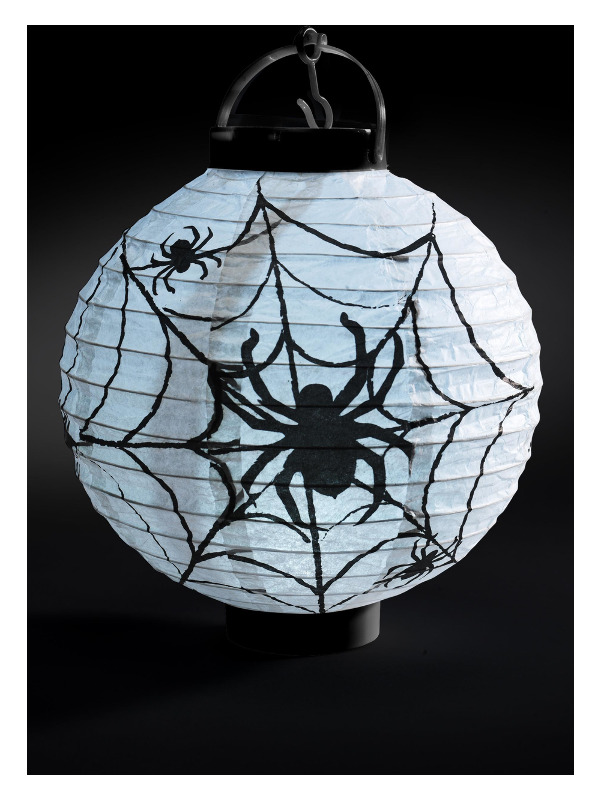 Light Up LED Paper Spider Web Lantern, Black & White, 20x7x22cm / 8x3x9in