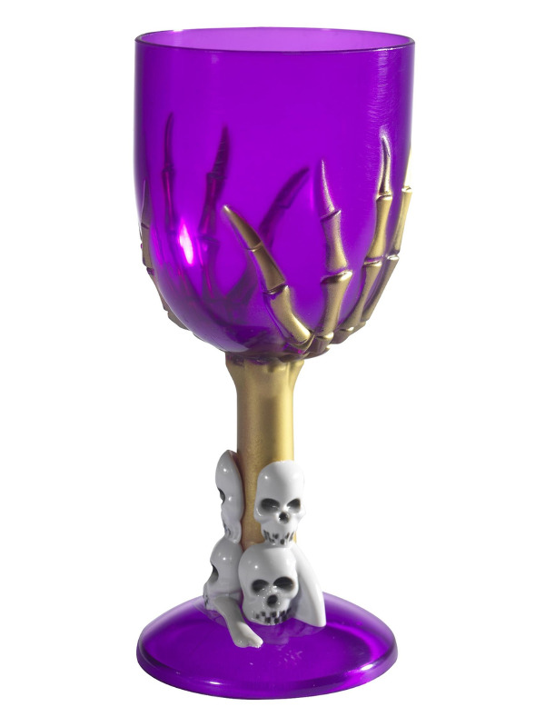 Gothic Wine Glass, Purple, with Skeleton Hand Stem