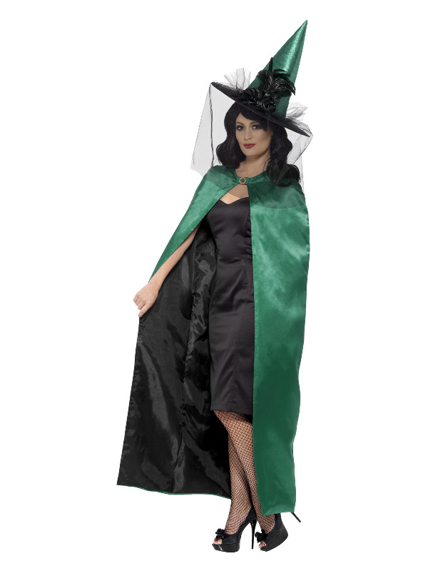 Deluxe Reversible Witch Cape, Green & Black