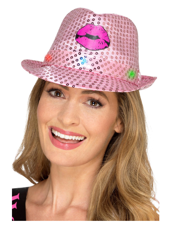 Light Up Sequin Hen Party Trilby Hat, Pink