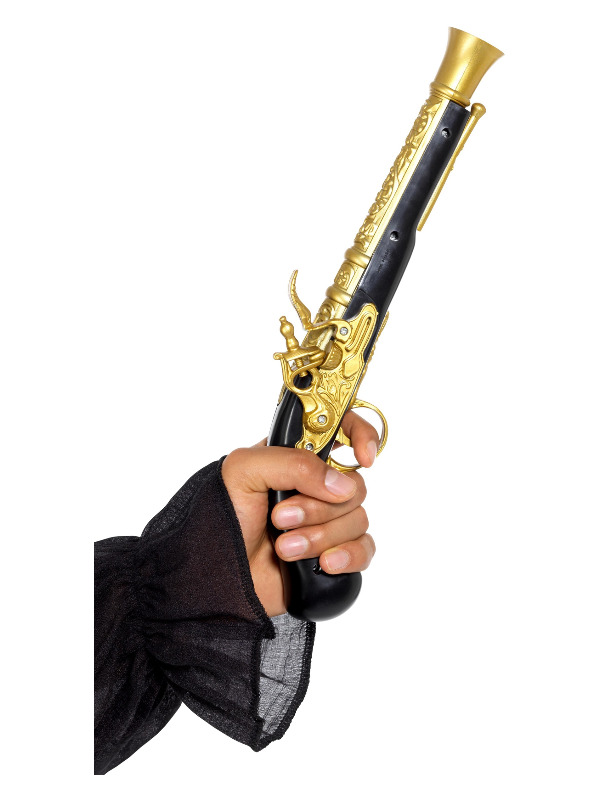 Realistic Pirate Blunderbuss Pistol, Black & Gold, 30cm/12in