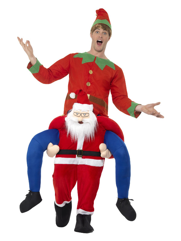 Piggyback Santa Costume, Red, One Piece Suit with Mock Legs