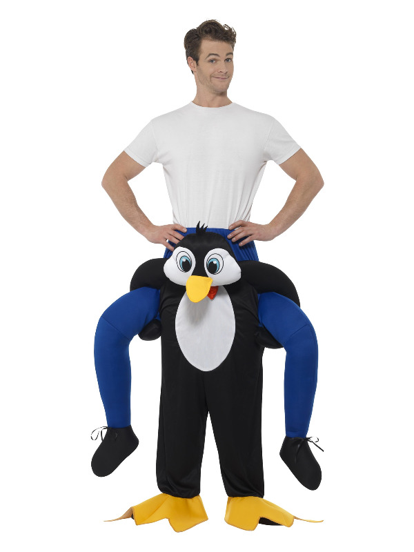 Piggyback Penguin Costume, Black, One Piece Suit with Mock Legs
