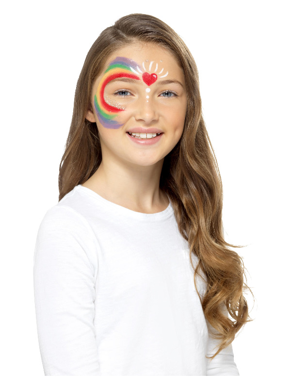 Smiffys Make Up FX, Kids Rainbow Kit, Aqua, Multi-Coloured, with 6 Colours, Crayon, Glitter Tube, Sponge, Brush