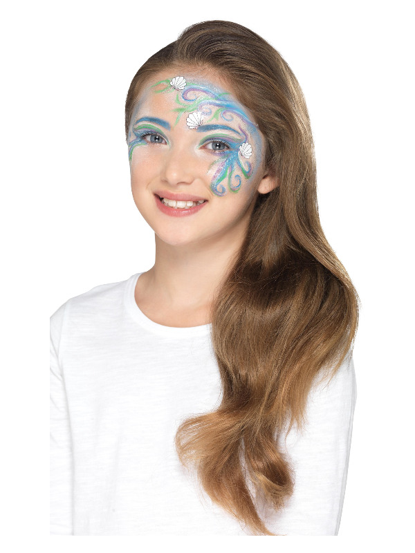 Smiffys Make Up FX, Kids Mythical Kit, Aqua, Multi-Coloured, with 5 Colours, Crayon, Glitter, Stickers, Sponge, Brush