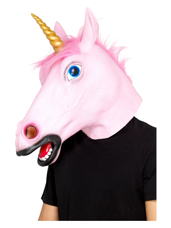 Unicorn Latex Mask, Pink, Full Overhead