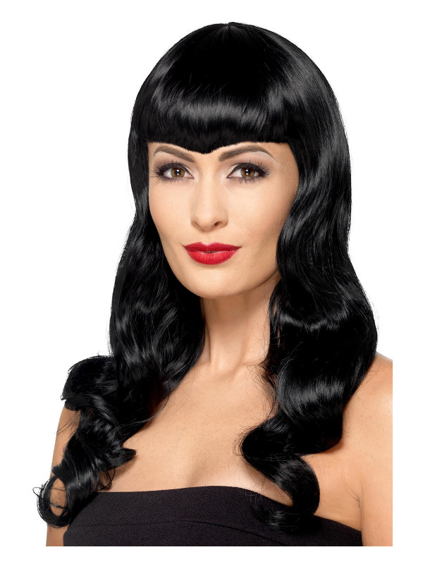 Deluxe Wavy Wig, With Shaped Fringe, Black, Heat Resistant/ Styleable