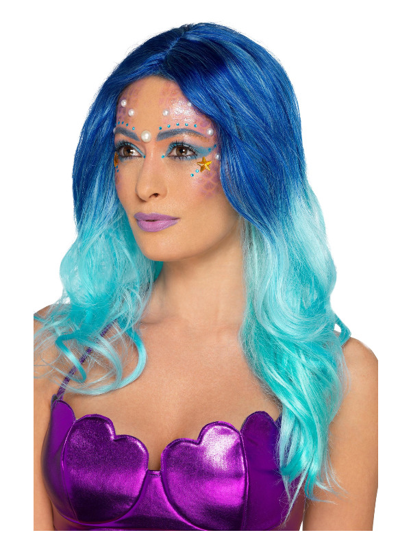Smiffys Make-Up FX, Mermaid Kit, Aqua, with Facepaints, Stencil, Glitter, Gems, & Applicators