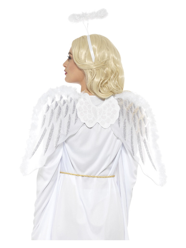 Pure Angel Set, White, with Glitter Wings & Marabou Halo, 70x45cm / 28x18in