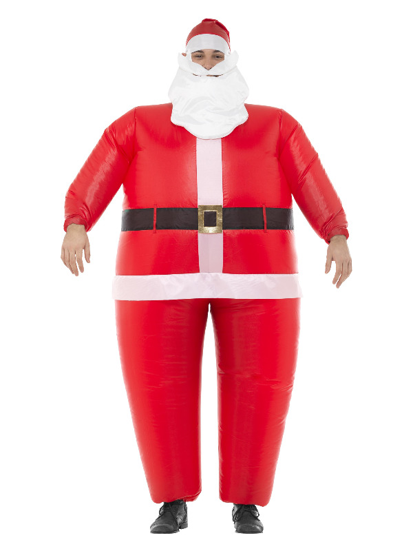 Inflatable Santa Costume, Red, with Bodysuit, Hat, Beard & Self Inflating Fan