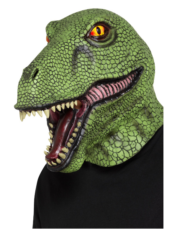 Dinosaur Latex Mask, Green, Full Overhead