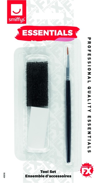 Smiffys Make-Up FX Essentials, Cosmetic Tool Set, with Precision Brush, Sponge & Stipple Sponge