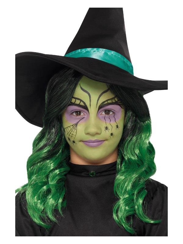 Smiffys Make-Up FX, Kids Glitter Witch Kit, Aqua, Green, Face Paints, Stickers, Crayon & Applicators