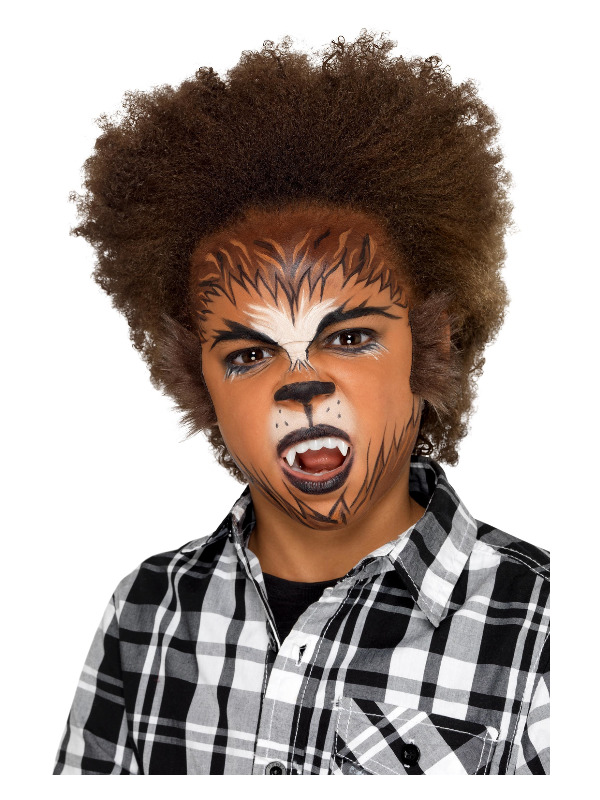 Smiffys Make-Up FX, Kids Werewolf Kit, Aqua, Brown, Face Paints, Fangs, Fur Stickers & Applicators