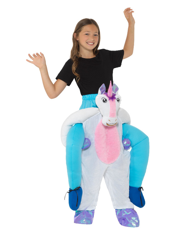 Kids Piggyback Unicorn Costume, Pink & White, with One Piece Suit & Mock Legs