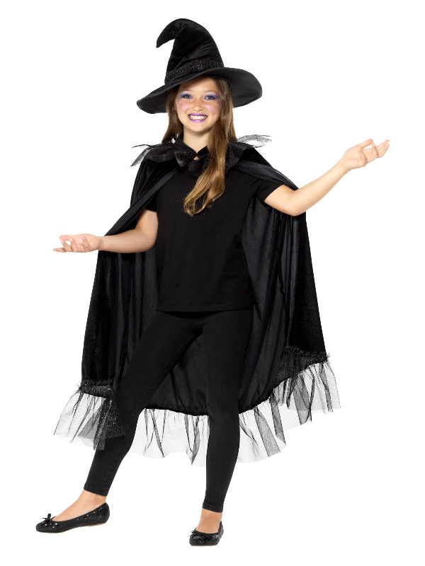 Sparkly Witch Kit, Black, with Cloak & Hat