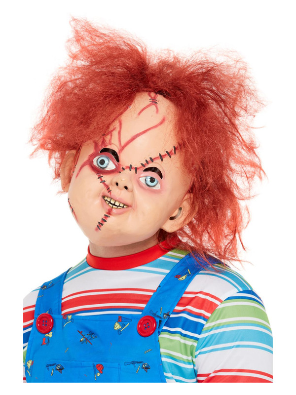 Chucky Latex Mask, Brown, Full Overhead with Stitch Detail