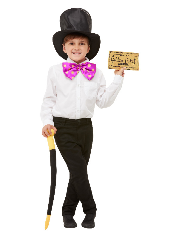 Roald Dahl Willy Wonka Kit, Black, with Hat, Bow Tie, Cane & Golden Ticket