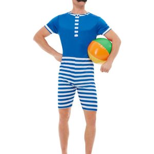 20s Bathing Suit Costume, Blue & White