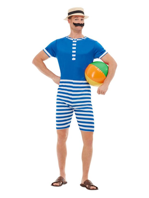 20s Bathing Suit Costume, Blue & White