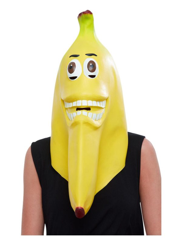 Banana Latex Mask, Yellow, Full Overhead