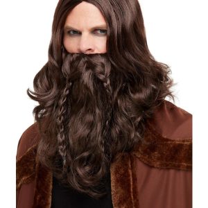 Viking Barbarian Kit, Brown, with Wig & Beard