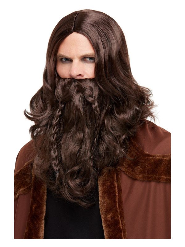 Viking Barbarian Kit, Brown, with Wig & Beard