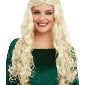 Medieval Dragon Goddess Wig, Blonde, Long with Plaits