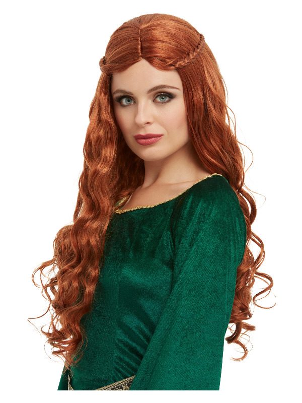 Medieval Princess Wig, Auburn, Long with Plaits