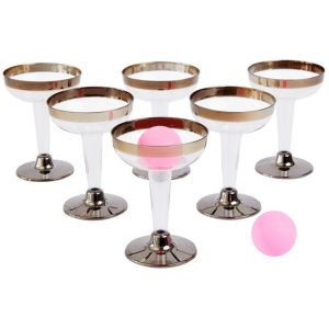 Party Pong Game, Prosecco Edition, Multi-Coloured, with 12 Glasses & 2 Balls