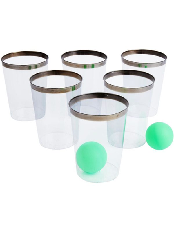 Party Pong Game, Gin Edition, Multi-Coloured, with 12 Glasses & 2 Balls
