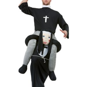 Piggyback Nun Costume, Black, with One Piece Suit & Mock Legs