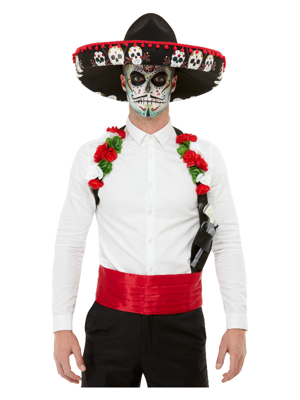 Day Of The Dead Kit, Red, with Sombrero, Holster & Cummerbund