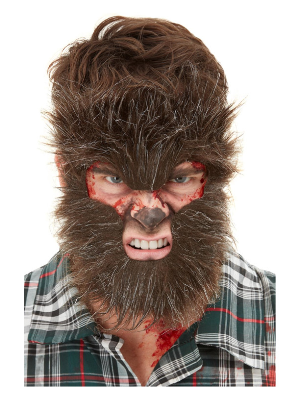 Smiffys Make-Up FX, Werewolf Face Fur, Brown, on Elastic