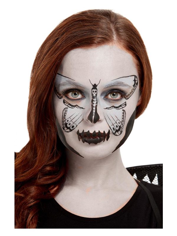 Smiffys Make-Up FX, Dark Botanicals Moth Kit, Aqua, Grey, Facepaint, Transfer, Applicator & Sponge