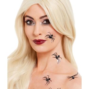 Smiffys Make-Up FX, 3D Spider Stickers, Black, 6pcs