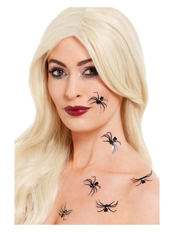 Smiffys Make-Up FX, 3D Spider Stickers, Black, 6pcs