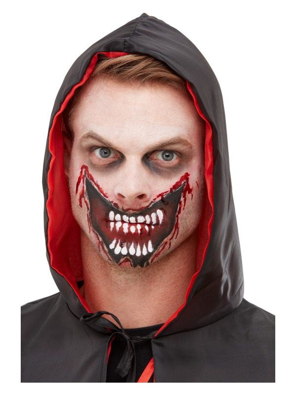 Smiffys Make-Up FX, Slashed Mouth Kit, Aqua, Red, Facepaint, Blood, Transfer, Sponge & Applicator